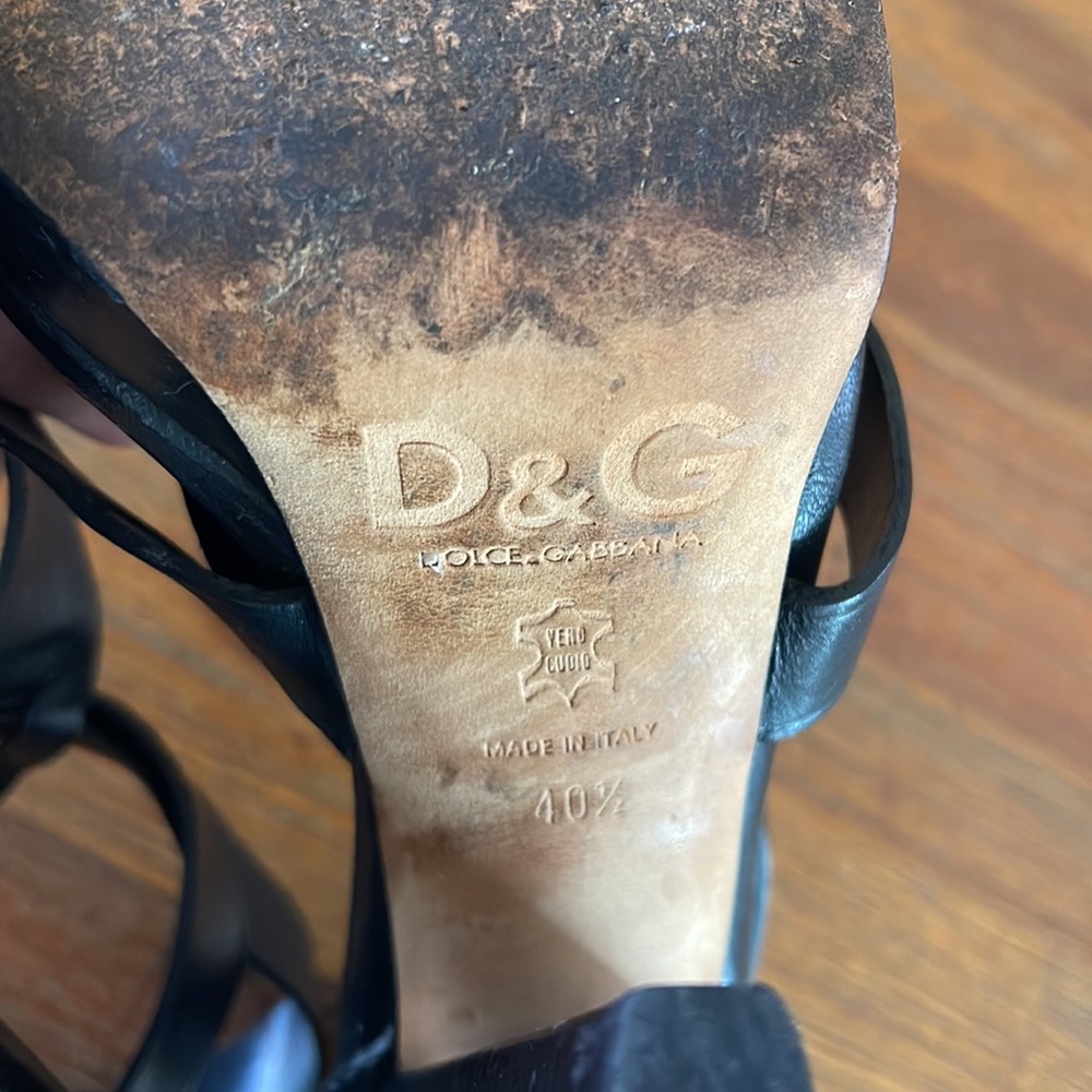D&G Dolce‎ & Gabbana Black Leather Strappy Sandals Super Chunky Heels - 40.5 10 - Picture 10 of 16